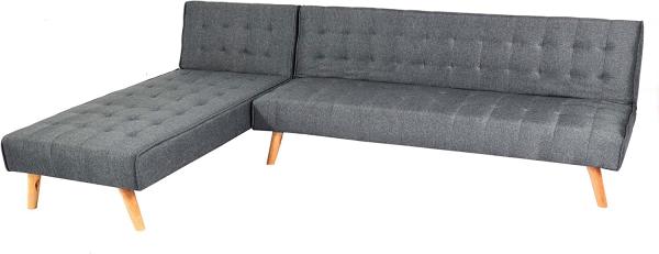 Ecksofa HWC-K38, Sofa Klappsofa, Liegefläche links/rechts, Stoff/Textil Massivholz MVG-zertifiziert 256cm ~ dunkelgrau