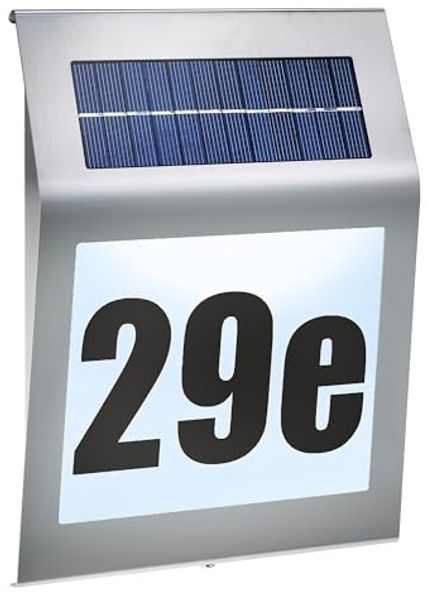esotec LED Außen-Wandleuchte Hausnummer beleuchtet solar STYLE 24x34cm DUO COLOR 5500K 2800K 102031, LED fest integriert, 2800K warmweiß, 5500K kaltweiß, Solarbetrieb, Edelstahloptik