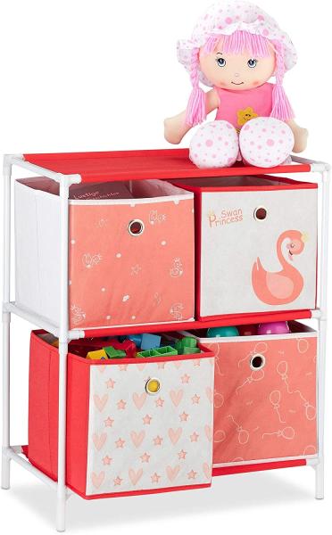 Relaxdays 'Schwan' Kinderregal mit 4 Boxen weiß/rot