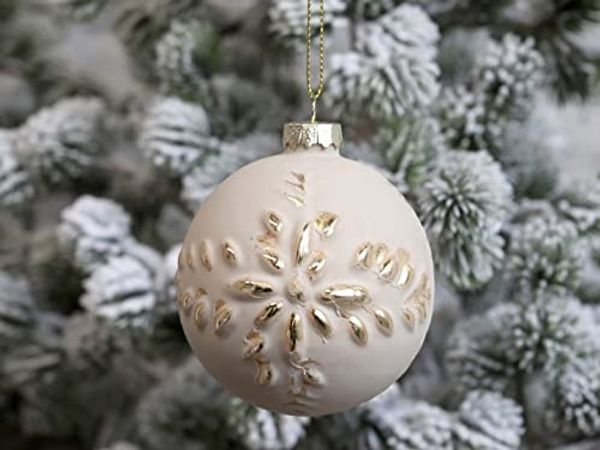 Weihnachtsschmuck Weihnachtskugel Champagner mit Goldmuster 8cm Chic Antique.