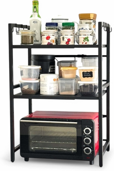 DanDiBo Verstellbares Küchenregal für Arbeitsplatte Schwarz Stehend 3 Stufig 40-64 cm Regal Küche 96614 Standregal