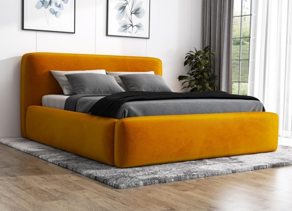 Polsterbett LUMO 180x200 mit Matratze, Bettkasten und Lattenrost. Farbe: Senf 8