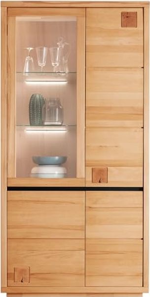 Lomadox Vitrine WINCHESTER-69 Vitrinenschrank Standvitrine 103 cm Buche massiv geölt Hirnholz-Detail