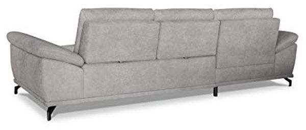 Cavadore L-Form-Sofa Castiel mit Federkern / Große Eckcouch mit Sitztiefenverstellung und XL-Longchair / 312 x 89 x 173 / Webstoff, Hellgrau Bild 5
