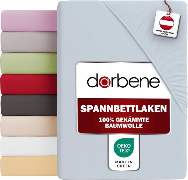 DarBene Spannbettlaken 90x200 PREMIUM , 100% Jersey Baumwolle, Oeko-TEX, Hellblau