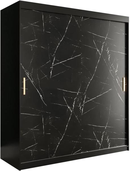 Kleiderschrank Kamoga T 180 (Schwarz / Marmor Schwarz + Gold, mit Schubladen)