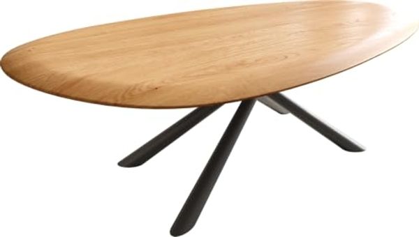 Couchtisch Edge Oval 140x75 cm Eiche Natur Runde Kante Sarity Metall Schwarz
