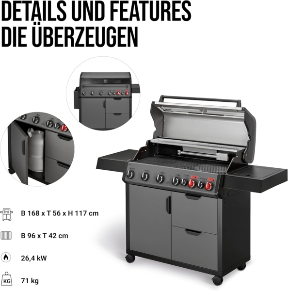 Enders Gasgrill Hyde 6 SIKR Turbo, 6-Brenner aus Edelstahl für kraftvolles direktes und indirektes Grillen, 800 °C Turbo Zone, Switch Grid, Infarot-Backburner und Seitenkocher #8044 Bild 6