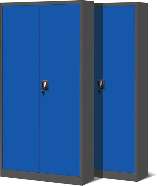 Jan Nowak 2er Set Aktenschrank C001H Büroschrank Metallschrank Stahlschrank Werkzeugschrank Stahlblech Pulverbeschichtet Flügeltürschrank Abschließbar 195 x 90 x 40 cm (anthrazit/blau)