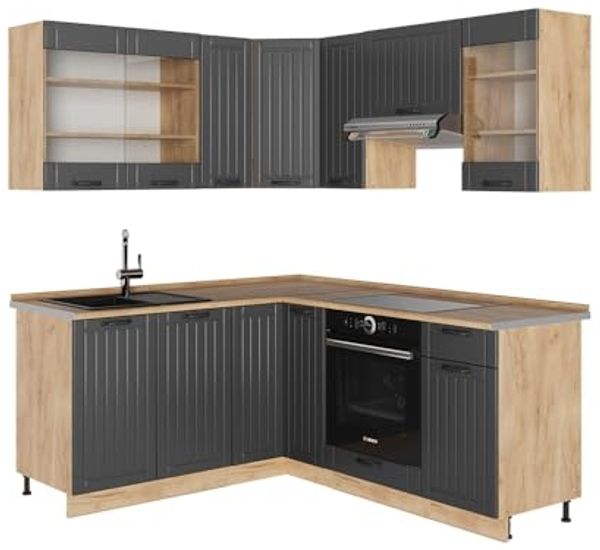 Eckküche Fame-Line Dunkelgrau/Goldkraft Eiche 190 x 160 cm, AP Eiche Vicco
