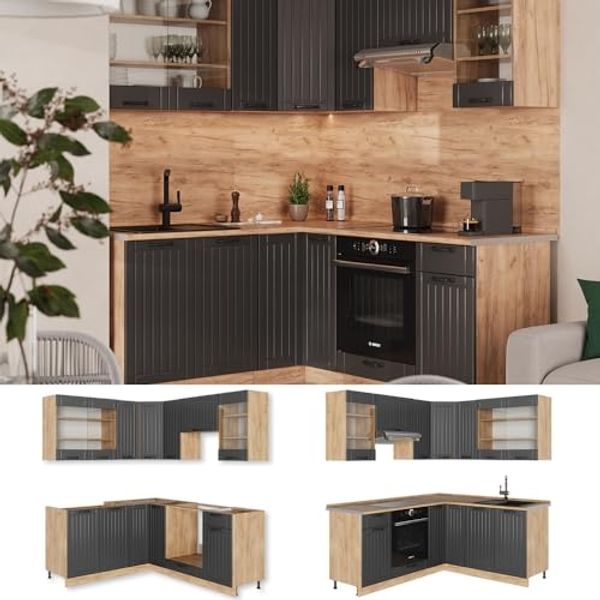 Eckküche Fame-Line Dunkelgrau/Goldkraft Eiche 190 x 160 cm, AP Eiche Vicco Bild 7