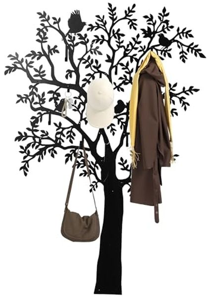 HOMCOM Garderobenleiste Baum-Wanddekor mit 4 Vögeln, 8 Haken (Wandgarderobenhaken für Flur, Wohnzimmer, Schlafzimmer, 1 St, 120 x 5 x 175 cm), Schwarz