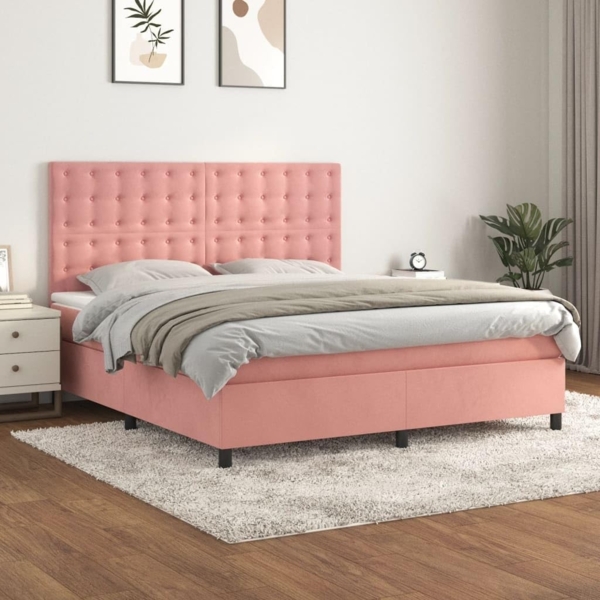 vidaXL Boxspringbett mit Matratze Rosa 180x200 cm Samt 3143282