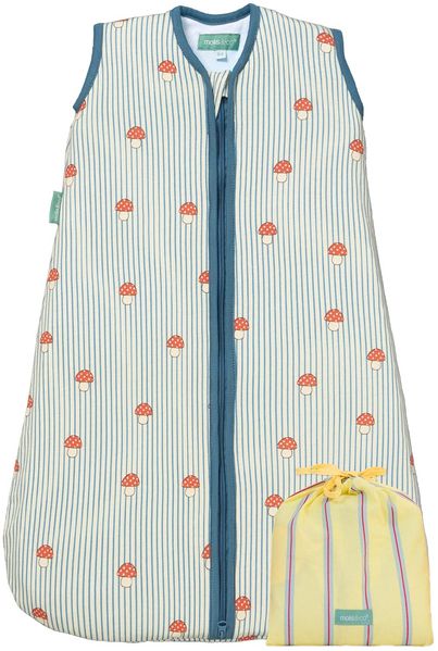 molis&co - Baby Schlafsack ärmellos - Ideal für Frühling und Herbst - Babyschlafsack 1 tog ohne Ärmel - Leicht gepolstert - 100% Baumwolle (Oeko-TEX 100), Premium Qualität - Mushrooms (60 cm)