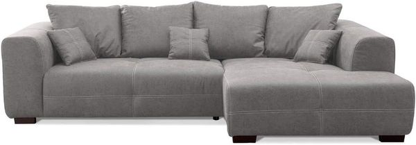 CAVADORE Ecksofa Mavericco inkl. Kissen / XXL-Eckcouch im modernen Design / Longchair rechts / 285 x 69 x 170 / Lederoptik grau