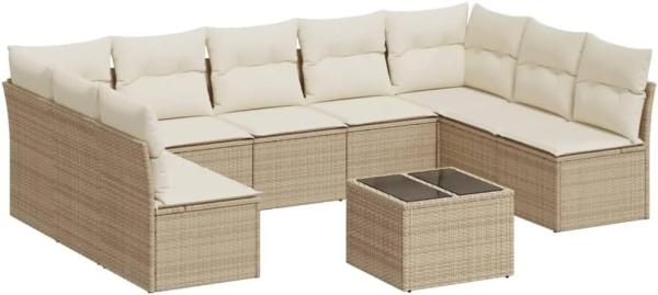 vidaXL 10-tlg. Garten-Sofagarnitur mit Kissen Beige Poly Rattan 3218078