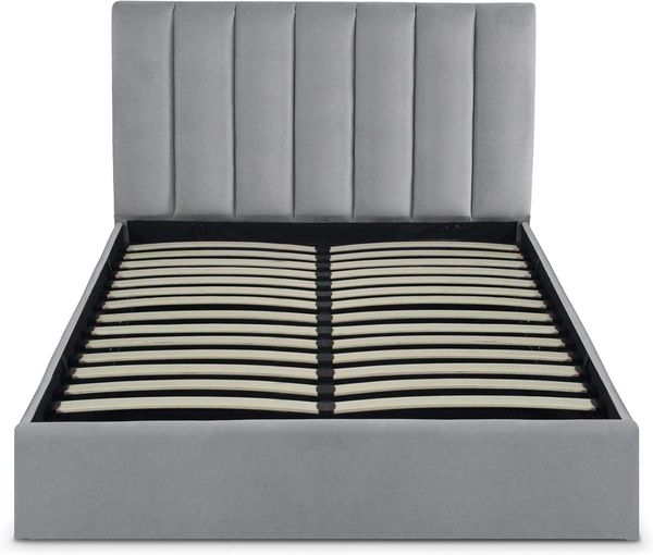 Menzzo Songe Bett mit Stauraum + Lattenrost, Samtbezug Silber 140cm