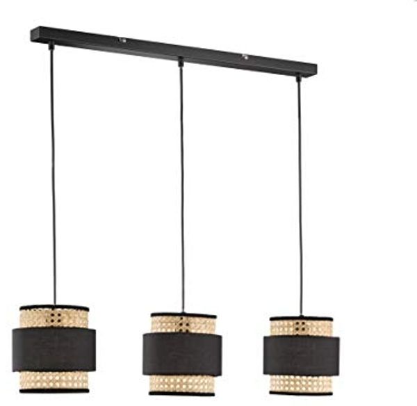 Pendelleuchte TAPE 3-flammig, Rattan Lampenschirme mit Stoff, Breite 74cm
