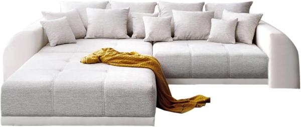 Delife 'Violetta' Big-Sofa, Mirkofaserstoff, 310 x 135 x 62 cm, Creme / Hellgrau, mit Hocker