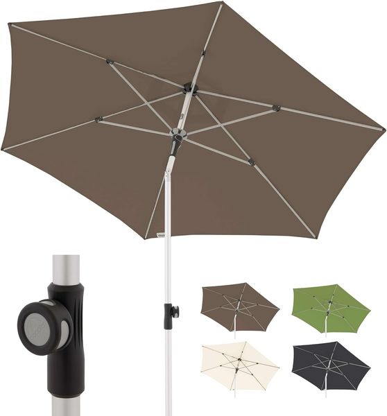 Doppler Sonnenschirm SL-AZ Auto Tilt 220 cm Greige-Taupe I Gartenschirm knickbar I Kurbelschirm mit UV-Schutz 80+ I Kurbelschirm aus Aluminium I regenabweisendes Polyester-Schirmdach