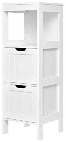 Mondeer Badezimmerschrank, Badkommode mit 2 Schubladen verstellbar modern für Badezimmer, Weiß, 30 x 30 x 89 cm