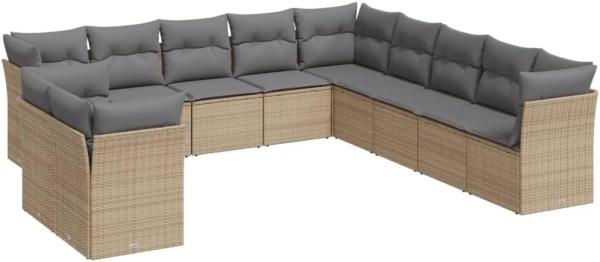 vidaXL 11-tlg. Garten-Sofagarnitur mit Kissen Beige Poly Rattan 3217879