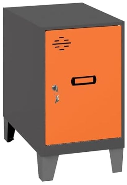 Simon Rack Simonlocker Kommode, klein, 575 x 400 x 500 mm, Amario aus Metall, mit Schlüssel, Anthrazit/Orange