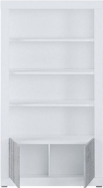 Dmora Hohes Bücherregal mit 4 Regalen und 2 Türen, Regal für Bücher und Dokumente, Büroregal, 105x42h191 cm, Weiß und Zementfarbe Bild 2