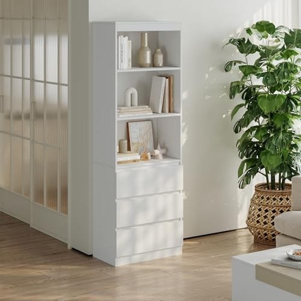 Bücherregal Les mit 3 Schubladen 180x60x35 cm Weiß [en. casa]