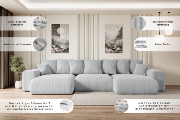 ALTDECOR Wohnlandschaft ESKAR-U, Couch mit Schlaffunktion, Wohnzimmer - Wohnlandschaft, Corner Sofa Bett Eckcouch Couch L-Form Schlafcouch Ausziehbar Bild 8