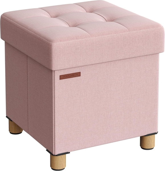 Songmics Sitzhocker mit Stauraum, kleine klappbare Sitzbank, 38x38 cm Fußbank, Aufbewahrungsbox, bis 300 kg belastbar, für Wohnzimmer Schlafzimmer Schlafsaal, Rosa