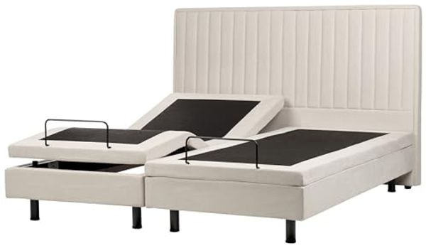 Bett verstellbar DUKE II 180 x 200 cm Stoff Helles Beige
