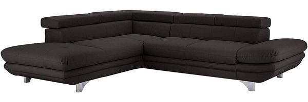 Mivano Schlafsofa Enterprise / Trendige Ledercouch in L-Form mit Ottomane links / Inkl. Bettfunktion und höhenverstellbare Kopfstützen / 273 x 75 x 238 / Kunstleder: dunkelgrau