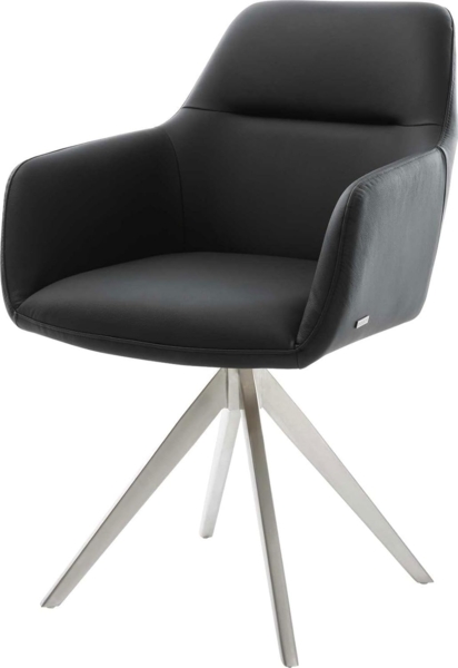 Esszimmerstuhl Pejo-Flex Echt-Leder Schwarz Kreuzgestell kantig Edelstahl Taschenfederkern