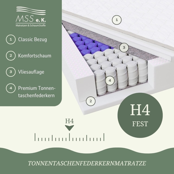 Taschenfederkernmatratze MEDIC PLUS, MSS e.K, 21 cm hoch, Härtegrade: H2, H3, H4, H5, H5-XL, 7 Zonen, Federkernmatratze Bild 6