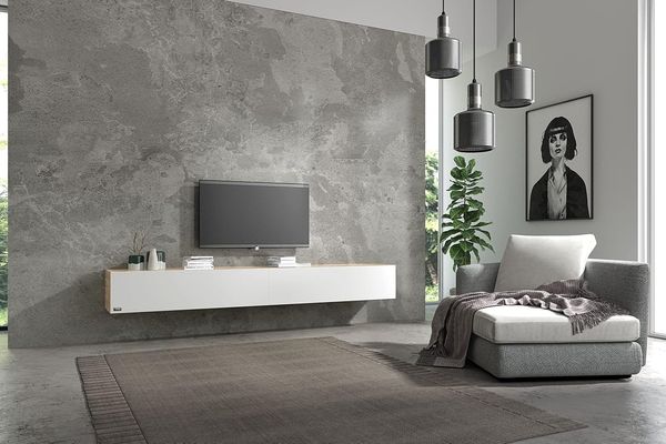 Wuun® TV Board hängend Lowboard Eiche (240cm, Weiß-Matt)