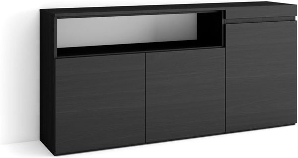 Skraut Home | Sideboard, Highboard | Kommode, Komodenschrank | 150 x 75 x 35 cm | 3 Türen | Wohnzimmer, Küche | Moderner Stil | Schwarz
