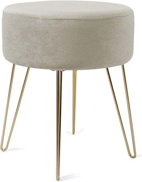 Zedelmaier Runder Sitzhocker Schminktisch Hocker Ottoman Gepolsterter Hocker Metallstütze Beige