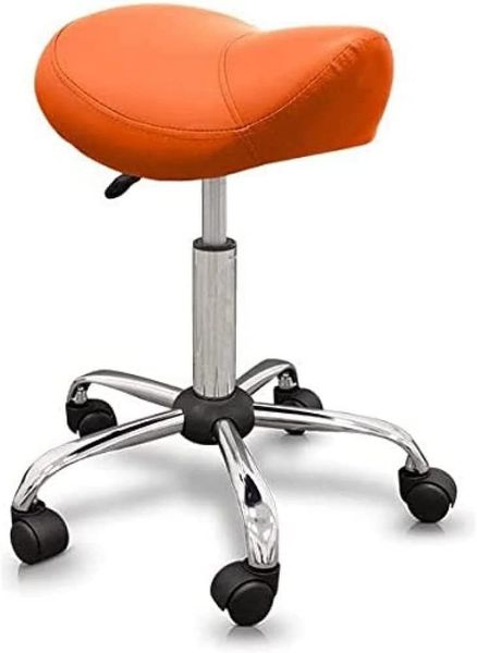 QUIRUMED Pony-Hocker, ergonomisch, mit Stahlgestell, Farbe Orange, Kunstlederpolsterung, höhenverstellbar, gepolsterter Sitz, drehbare Räder, bis 150 kg