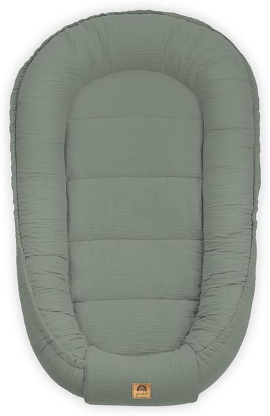 PIMKO Babynest Babynestchen für Baby Kuschelnest Babykokon für Säuglinge und Neugeborene Nestchen 60x90 cm 100% Baumwolle Musselin - grüne Pistazie