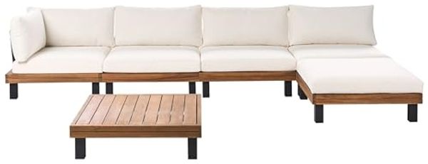 Garten Ecksofa mit Tisch 5-Sitzer FRAZZANO Cremeweiß zertifiziertes Akazienholz