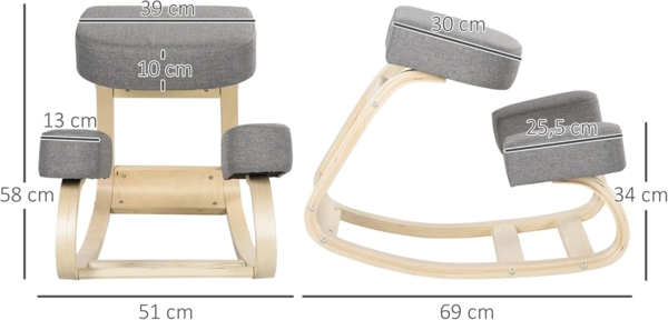 Vinsetto Stuhl Ergonomischer Kniestuhl zur Verbesserung der Körperhaltung (Gesundheitsstuhl, 1 St), für Zuhause, Büro, Grau Bild 3