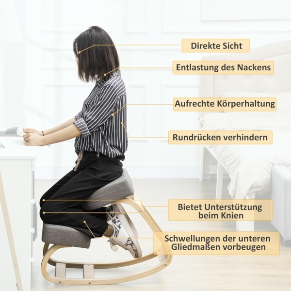 Vinsetto Stuhl Ergonomischer Kniestuhl zur Verbesserung der Körperhaltung (Gesundheitsstuhl, 1 St), für Zuhause, Büro, Grau Bild 5