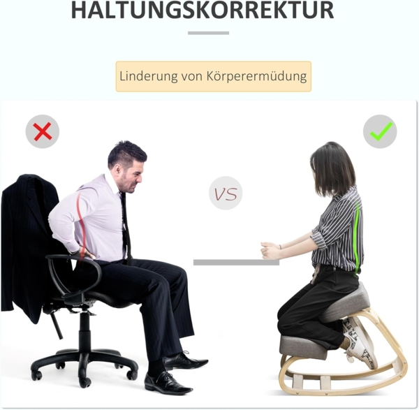 Vinsetto Stuhl Ergonomischer Kniestuhl zur Verbesserung der Körperhaltung (Gesundheitsstuhl, 1 St), für Zuhause, Büro, Grau Bild 4