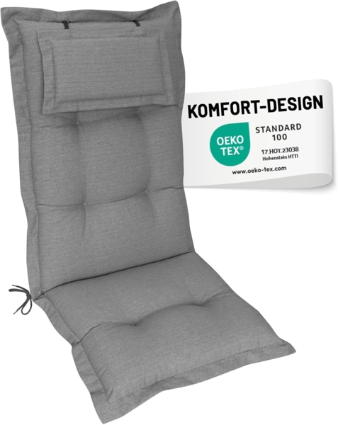 Herlag Hochlehnerauflage Ava Gartenstuhlauflage Hochlehner, abnehmbares Kopfpolster, 123x50x9cm, Gartenmöbelauflage 123x50x9cm, Kopfpolster