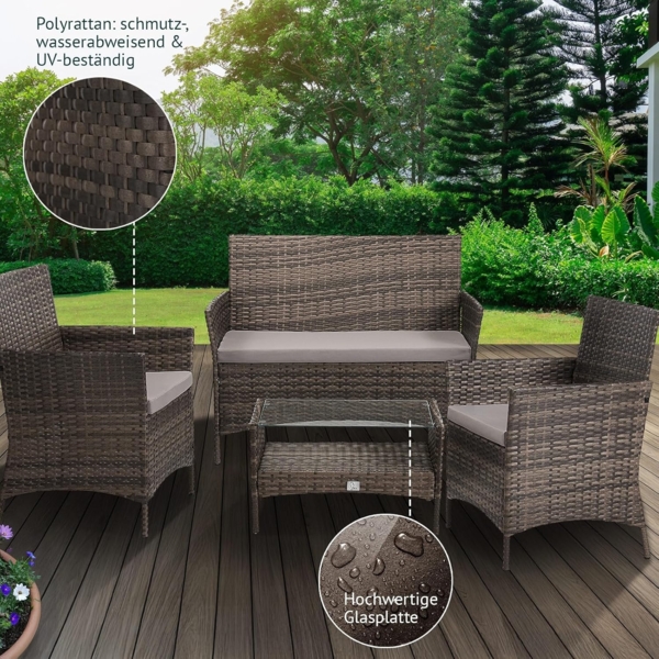 SVITA BROOKLYN Polyrattan Sitzgruppe Balkon Rattan Lounge Gartenmöbel Set braun Bild 2