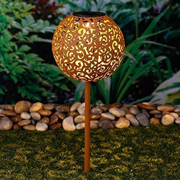 Meinposten LED Solarleuchte Gartenleuchte Solar Rostoptik Gartenkugel Solarkugel, LED fest integriert, warmweiß, Solarleuche
