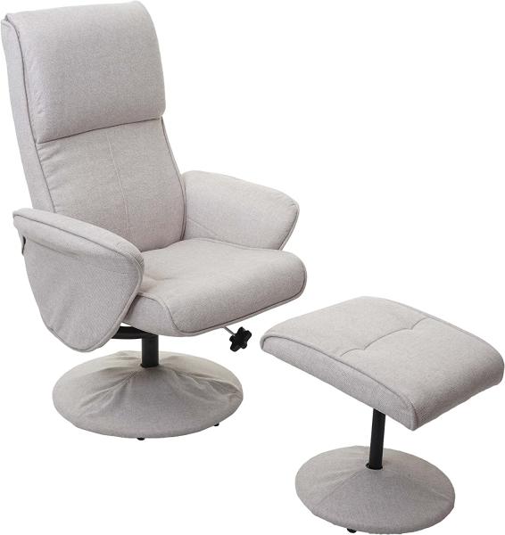 Relaxsessel Helsinki, Fernsehsessel Relaxliege TV-Sessel mit Hocker ~ Stoff/Textil, creme-beige