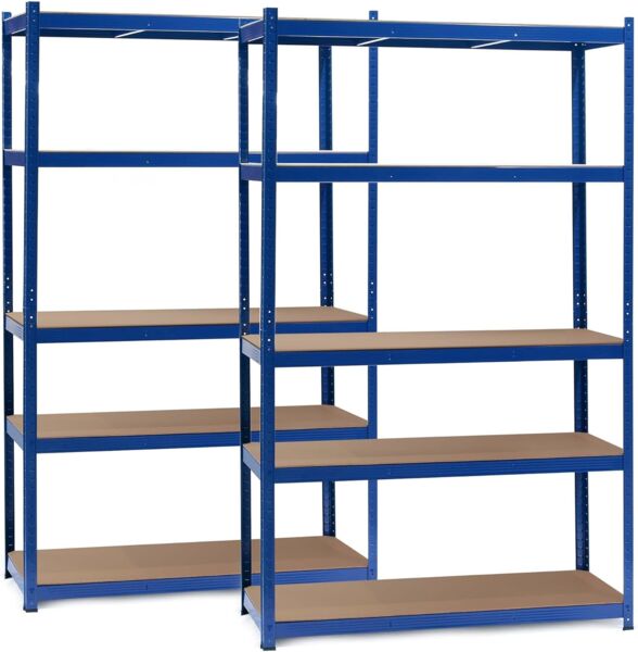 Wiltec Set 2X Schwerlastregal 120 x 50 x 200 cm, 175kg/Ebene, Steckregal blau, Lastenregal mit 5 Ablagen, Werkstattregal