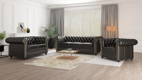 S-Style Möbel Chesterfield-Sessel Jeff aus veganem Leder mit Holzfüßen, mit Wellenfederung Bild 6